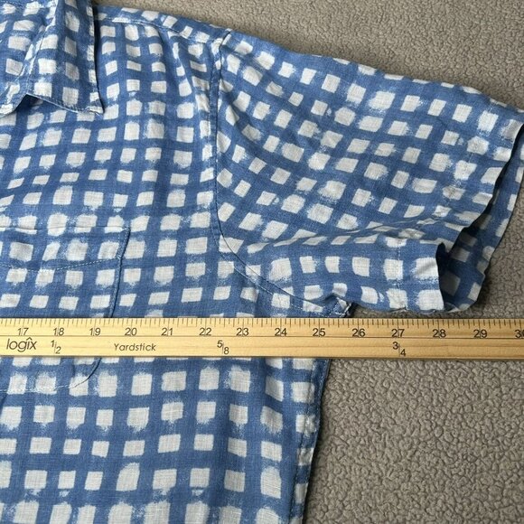 Lands’ End Shirt Mens XL Blue White Linen Check Plaid Button Up Tailored Fit - Picture 10 of 13